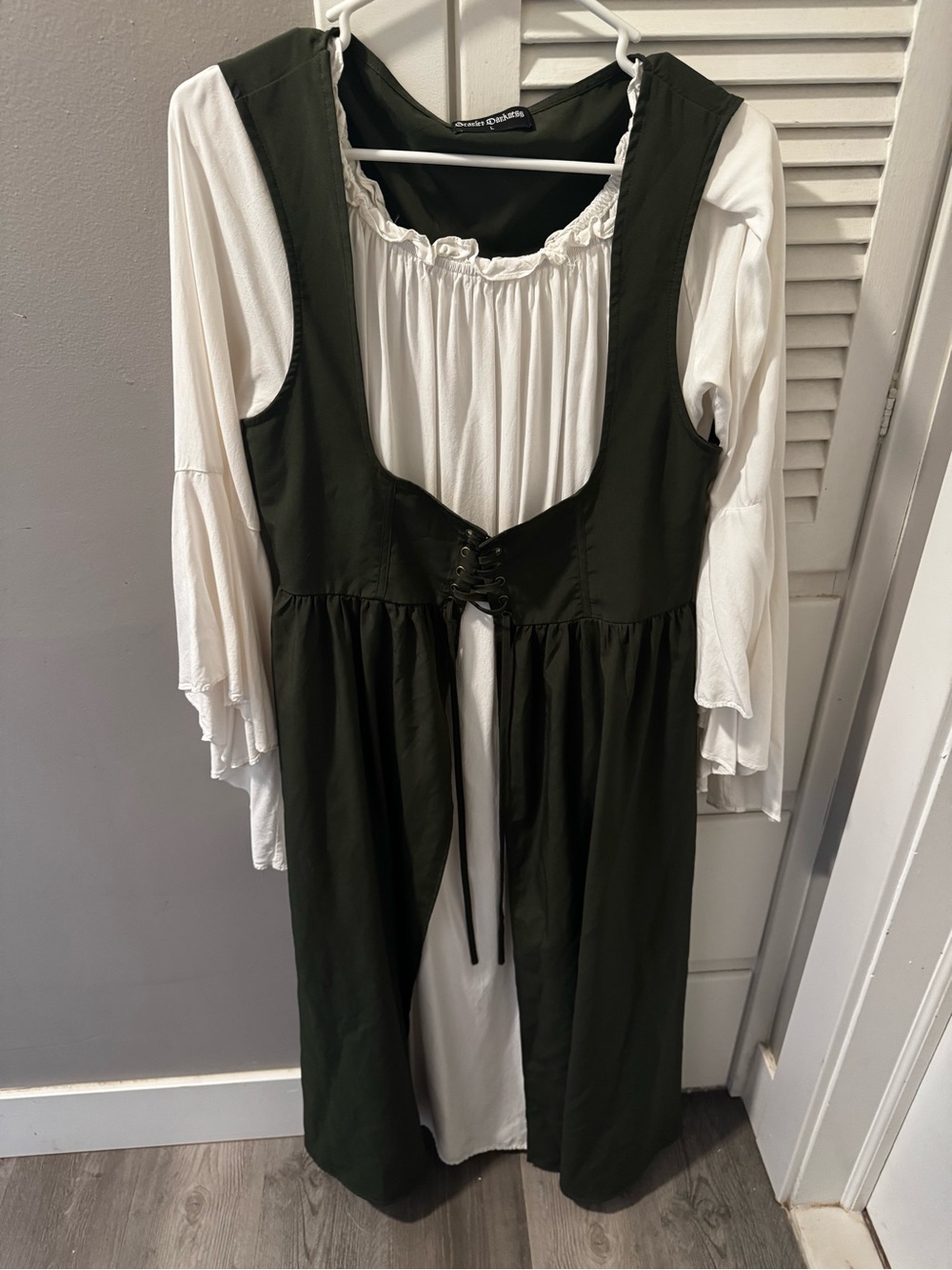 Strapless Dark Green Renaissance-Style Dress with White Underdress
